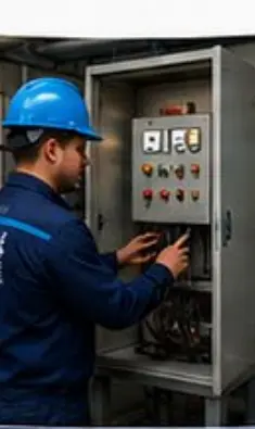 Técnico trabajando en tablero eléctrico